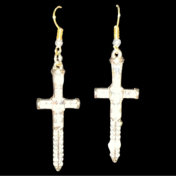 Elegant Gold Cross Earrings - Picture 3 of 4